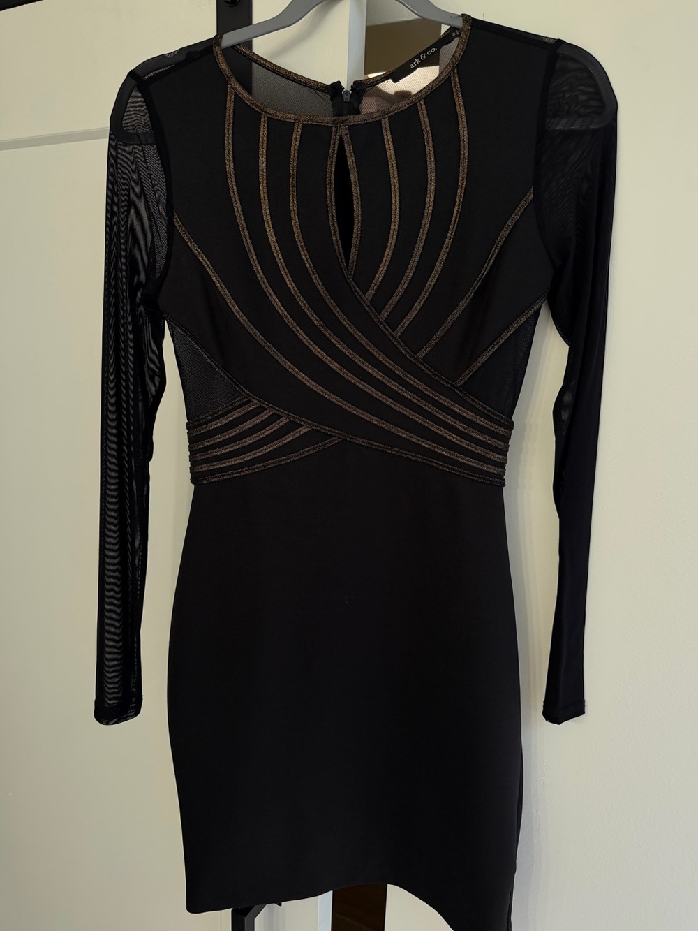 Ark & Co Black Long-Sleeve Bodycon Dress with Gold Trim